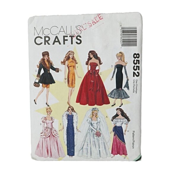McCall's 8552 Sewing Pattern Barbie Dresses Sewing Fashion Doll Wedding Dress - Picture 1 of 4